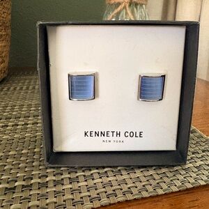 Kenneth Cole Blue Square Cufflinks – Silver Tone – Never Worn – Box Base Only